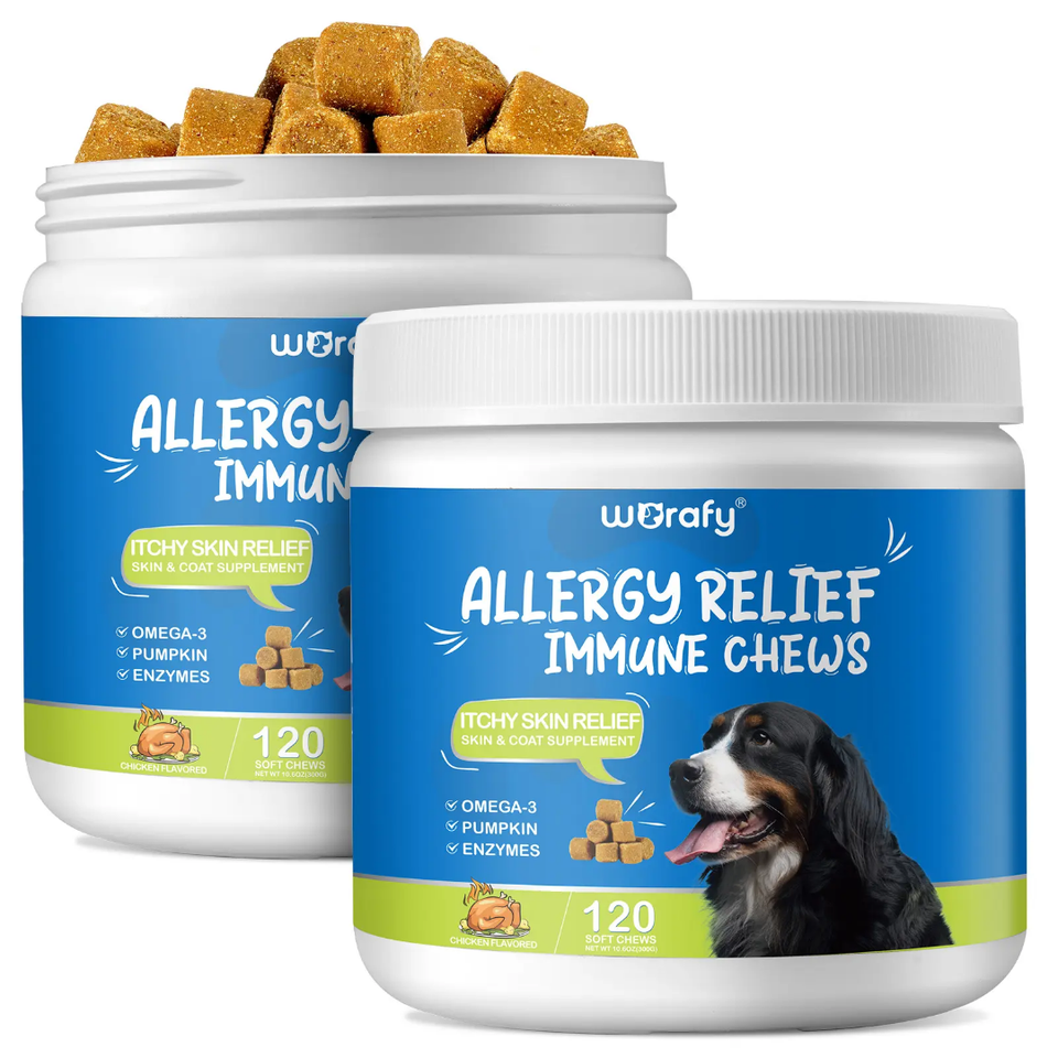 Allergy Relief &amp; Immune Support Chews with Omega-3, Enzymes &amp; Pumpkin for Dogs