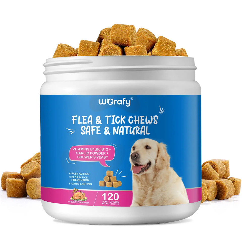 Flea and Tick Defense Chews with Vitamin B1, B6, B12, Garlic Powder &amp; Brewer’s Yeast for Dogs