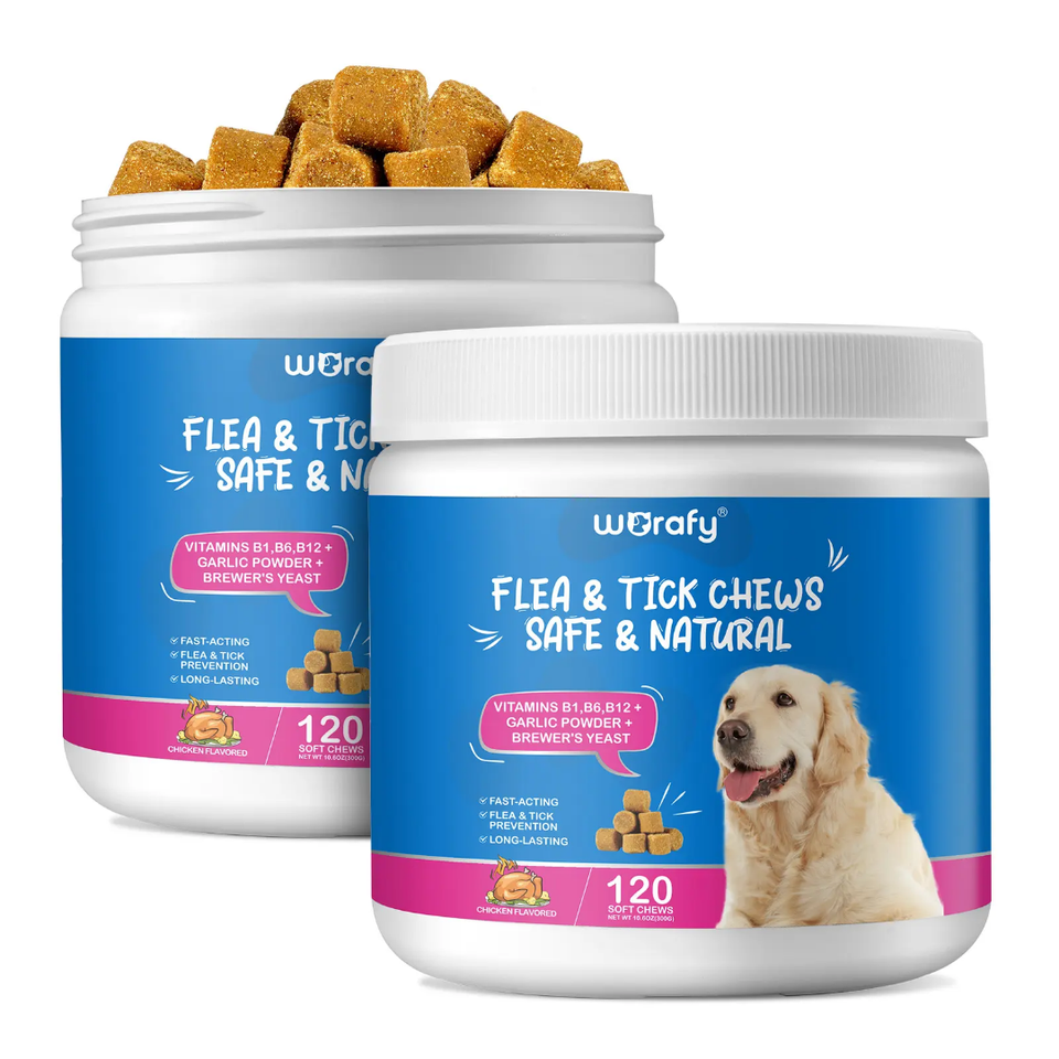 Flea and Tick Defense Chews with Vitamin B1, B6, B12, Garlic Powder &amp; Brewer’s Yeast for Dogs